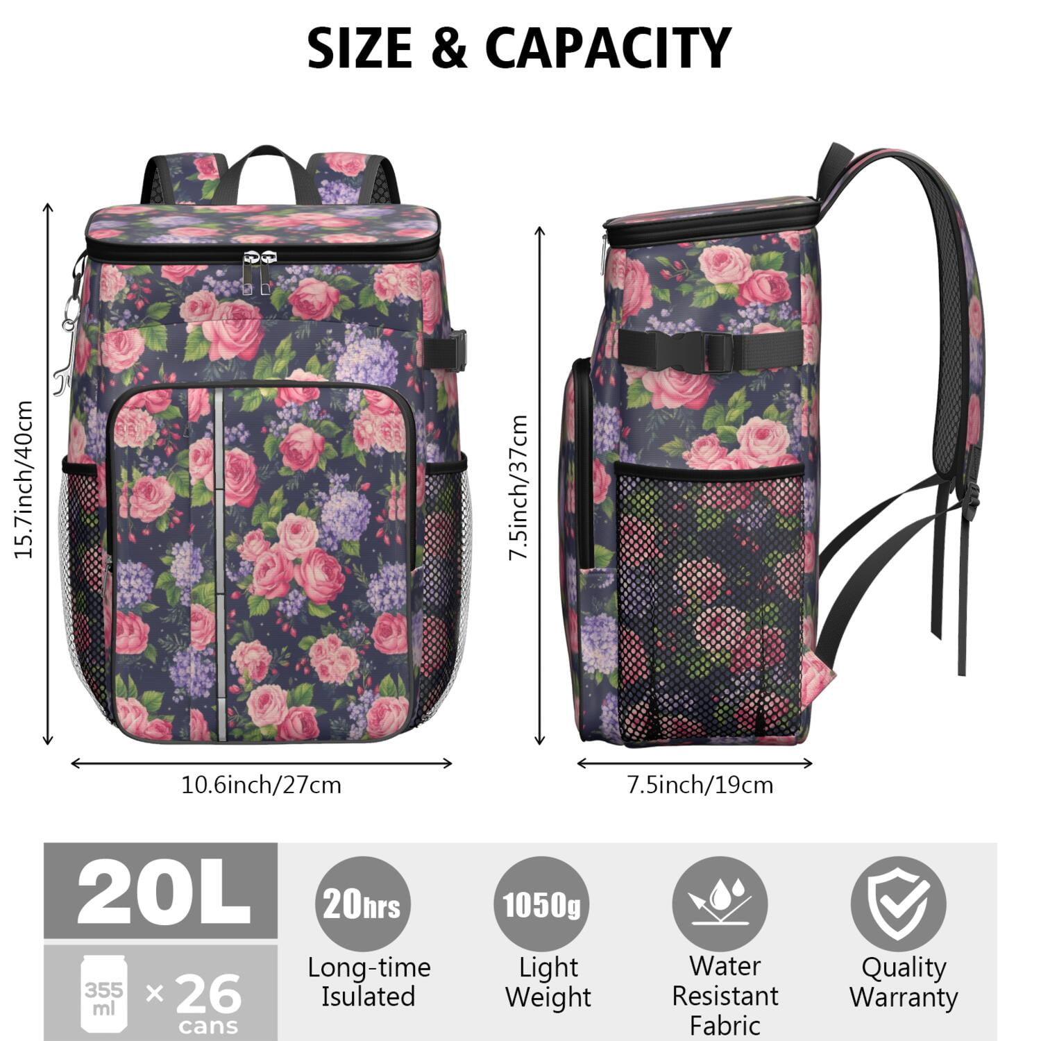 Travel Cooler Bag - Pioneer Flower Camping Beer Cooler Backpack with Bottle Opener- Waterproof Insulated Picnic Backpacks - Cooler Bag for Beach