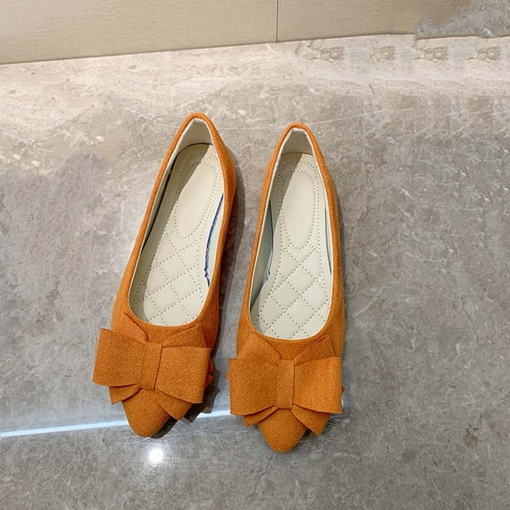 Bkhluea Women Bow Accent Pointed Toe Ballet Flats Slip On Comfortable Footwear For Office Work Daily Casual Outdoor Activities