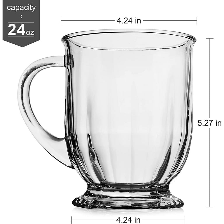 Luxu Glass Coffee Mugs(Set of 4)-17 oz,Clear Beer Mugs,Glass Tea Cups with Comfortable Handle,Lead-Free Drinking Glasses,Perfect for Latte,Espresso