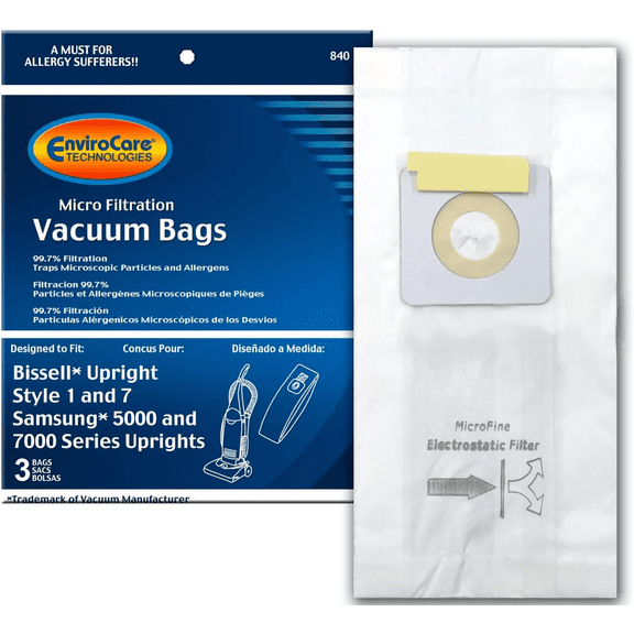 EnviroCare Replacement Micro Filtration Vacuum Cleaner Dust Bags for Bissell Style 1 and 7 Uprights 3 Pack, White