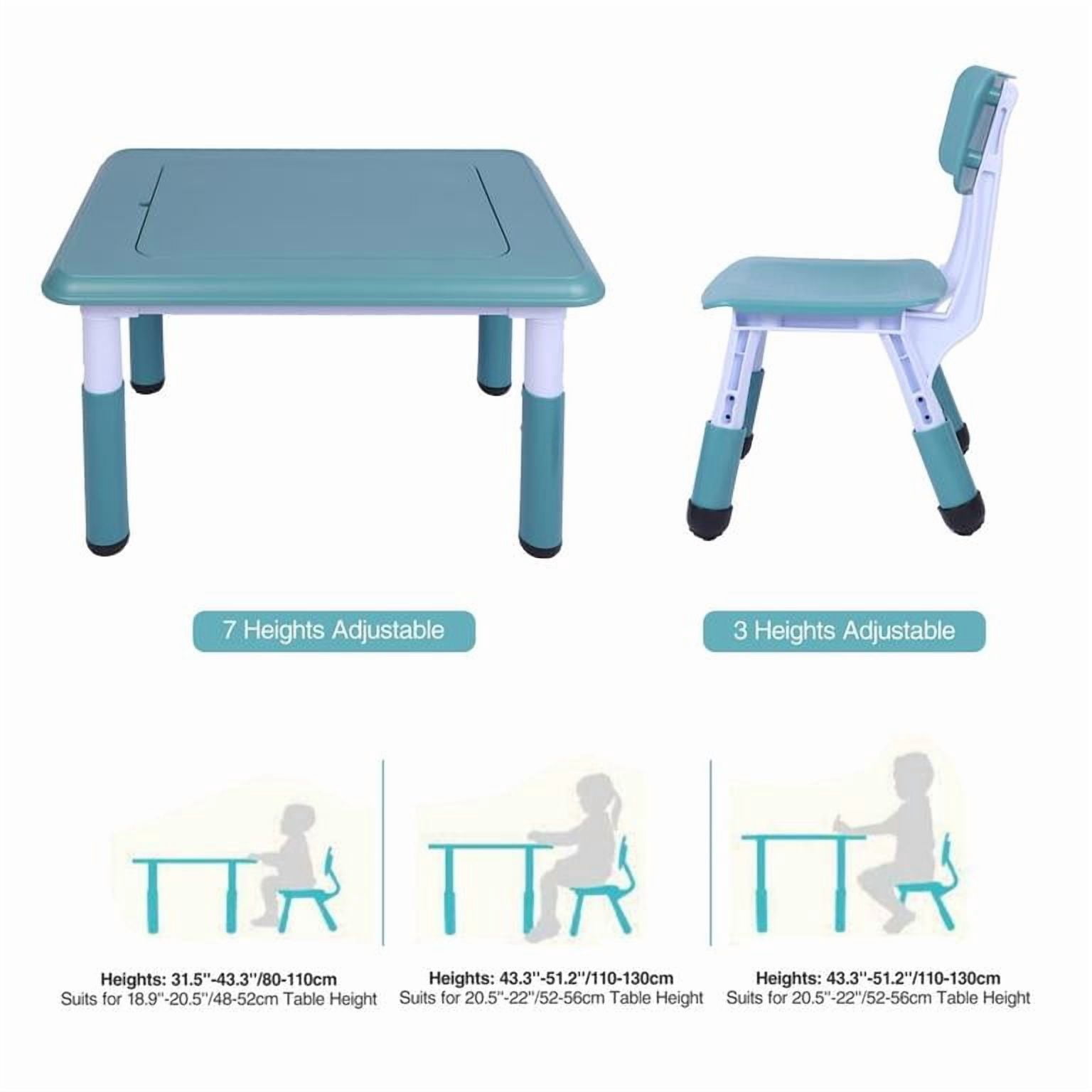 REDCAMP Double-Sided Kids Activity Table, Multi Drawing Table and Chair Set with 2 Chairs for Toddlers, Plastic Height Adjustable Play Table with Storage Bins, Blue