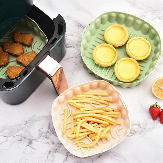 2PCS Air Fryer Silicone Baking Tray Reusable Square Air Fryer Pan Silicone Mold Microwave Pads Baking Mat Pot Tray,D