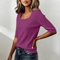 thumbnail image 5 of Qwertyu Short Sleeve Sweater for Women Summer Square Neck Pullover Tops Business Casual Lightweight Sweaters Spring Fall Clothes 2026 Purple S, 5 of 5