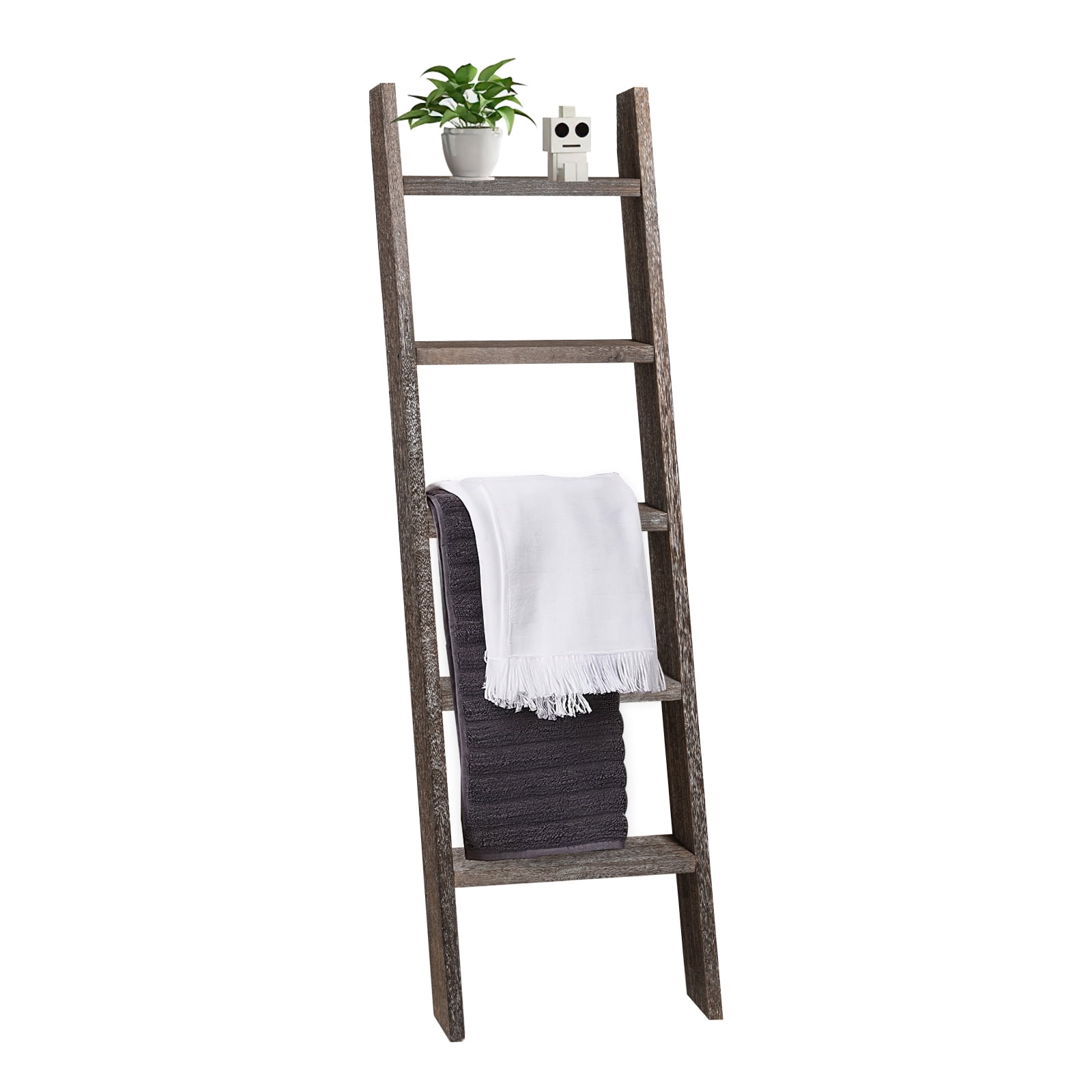 PexFix Rustic Vintage Blanket Ladder 5 Ft Decorative Wood Ladder Shelf