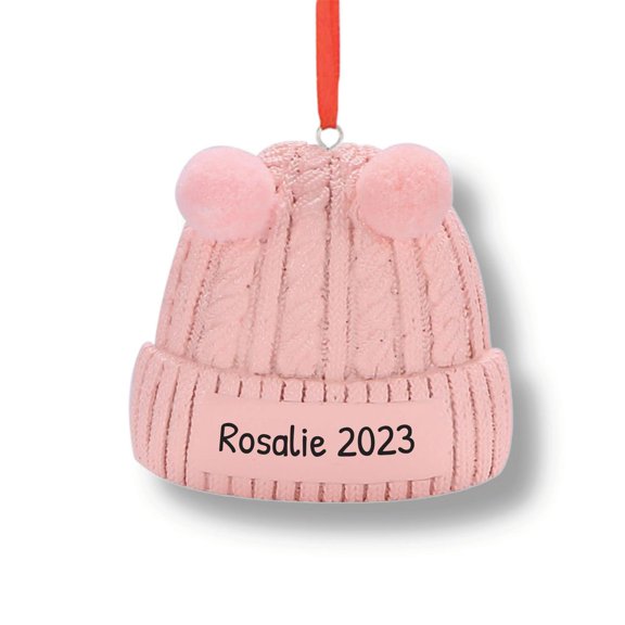 Ornaments by Elves Personalized Pink Beanie Christmas Ornament Babys First Christmas Ornament 2024