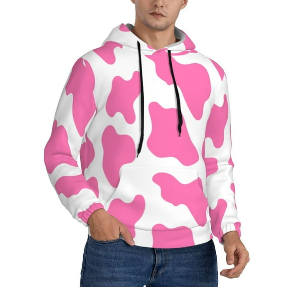 Hoodies for Men - cow pink print 90s 00s style Long Sleeve Comfrt Men'S Fashion Hoodies & Sweatshirts, Sweatshirts for Men Hoodies Pullover Clothing Clothes with Pouch