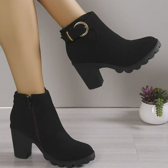 Styesk Bottes pour Femmes Talon Poe pour Femmes Bout Rond Bottes pour Femmes Mode Européenne Bottes Décontractées pour Femmes Grandes Chaussures pour Femmes Bottes de Travail pour Femmes