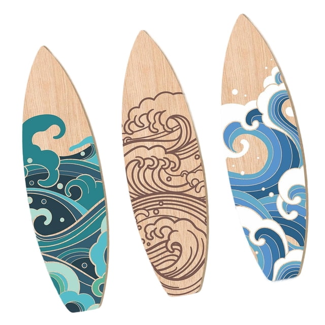 Decoración de pared de tabla de surf de 3 piezas, letrero para colgar en la pared, fondo atractivo, tabla de surf para dormitorio, , fie
