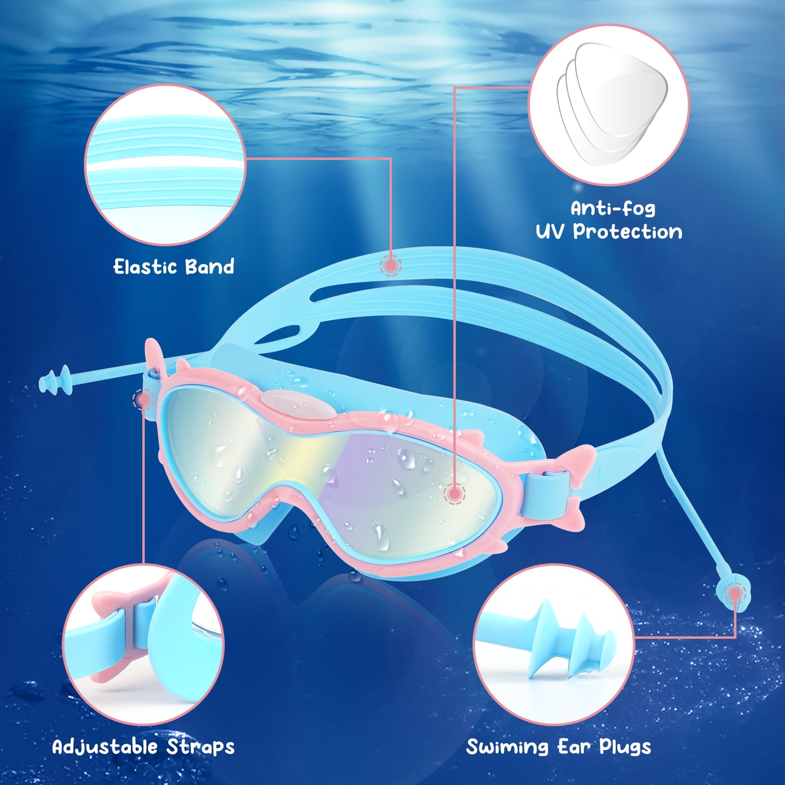 GPED Kids Swim Goggles for Age 3-15 Boys Girls, 2 Pack Swimming Goggles Anti Fog No Leaking Anti Fog Kids Goggles and 2024 Upgraded Design with Ear Nose Plug