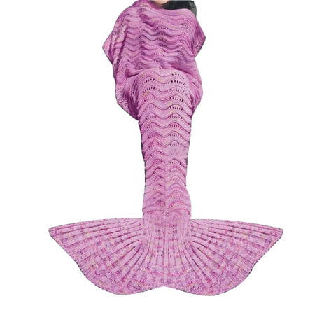 Blankets And Throws For Teens Knitted Mermaid Tail Blanket Crochet Knit Mermaid Blankets for Adults - All Season Soft Warm Throws and Blankets- Ariel Inspired Sleeping Bags for Kids Teens Mother's Day Gift - Wave Pink ()