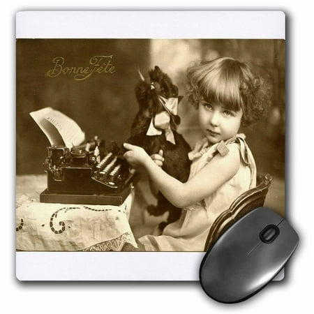 3dRose Print of photo Of Girl On Old Typewriter With Pet, Mouse Pad, 8 by 8 inches