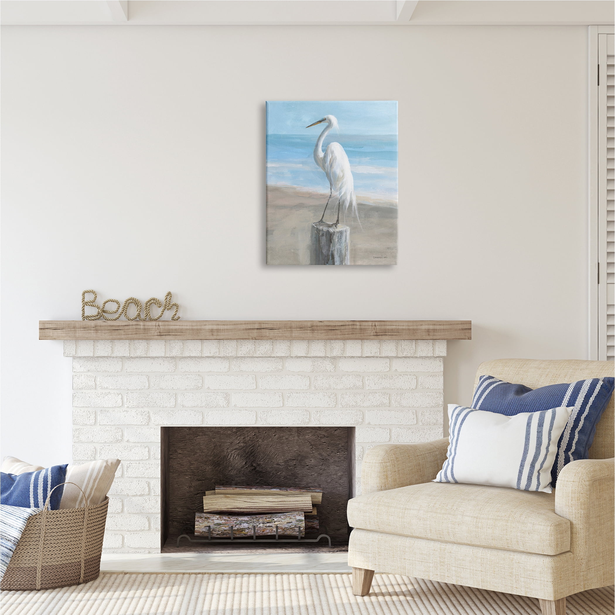 Stupell Industries Egret Coastal Landscape Animals & Insects Painting Gallery Wrapped Canvas Print Wall Art, 24 x 30