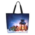 thumbnail image 2 of Bingfone Canvas Tote Bag for Women with Inner Pocket Aesthetic Cute Shopping Tote Bags Reusable Grocery Bags-Lantern On Snow With Christmas, 2 of 9