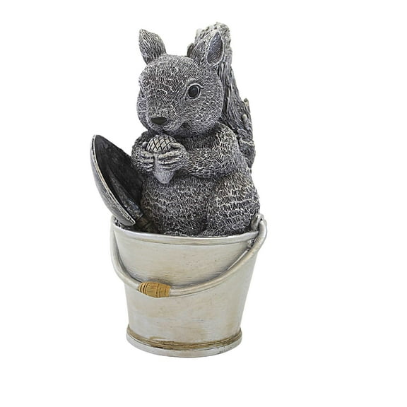 Roman Pudgy Pals Squirrel in Bucket Garden Statue, 9.25-inch Height, Outdoor Decoration