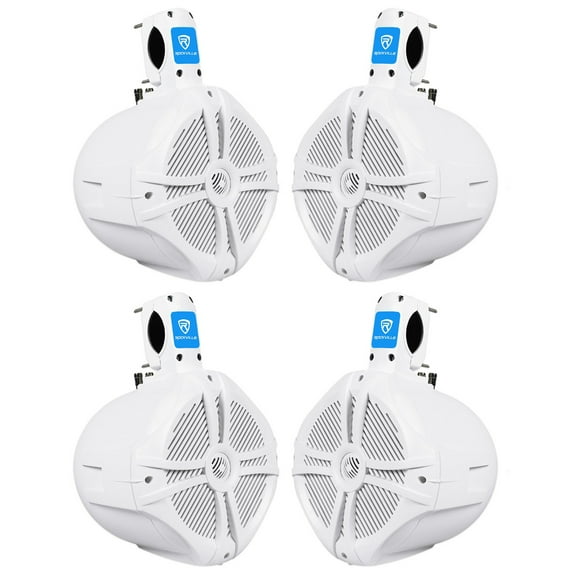 (2) Pairs Rockville RWB80W 8" White 600w Marine/Boat Wakeboard Tower Speakers