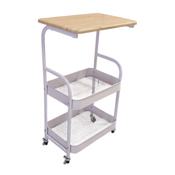 Carrito de almacenamiento Carro móvil en organizador de almacenamiento Fácil montaje Utilitario Cocina Grano de madera blanca
