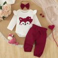 thumbnail image 2 of UAYOTSE Infant Baby Girl Outfits Ruffle Bear Long Sleeve Romper Bodysuit Tops Pants Set Cute Fall Winter Clothes Size 12-18 Months, 2 of 9