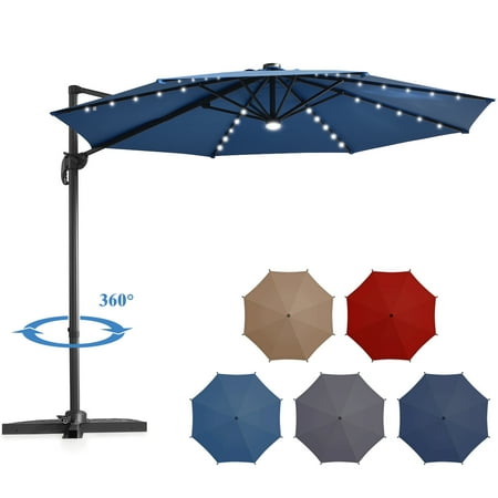 Costway 10ft Solar Led Cantilever Offset Patio Umbrella 360dgrees Rotation Aluminum Blue Walmart Canada