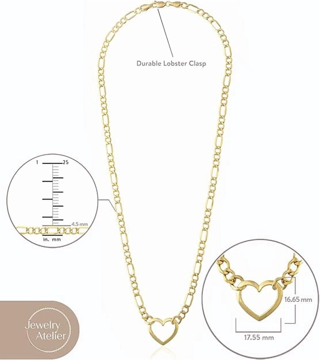 Jewelry Atelier Gold Filled Figaro Heart Necklaces – 14K Yellow Gold Filled Heart Pendant with Solid Figaro Chain for Women with Different Sizes (2.7mm, 4.5mm)