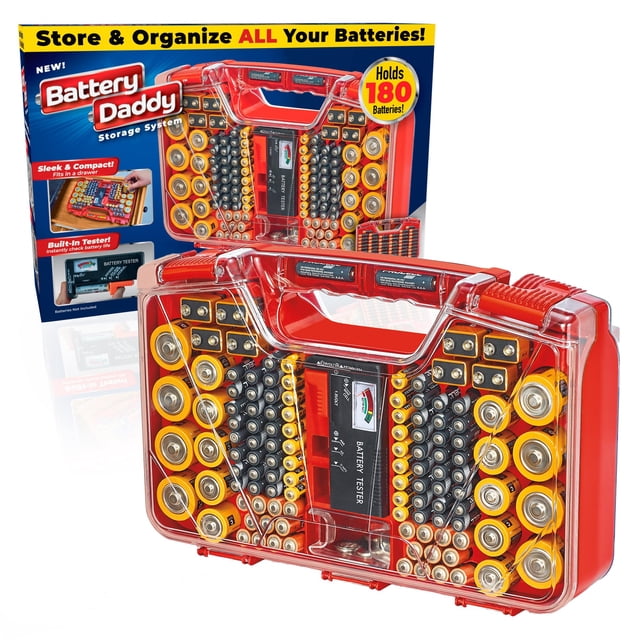 Ontel Battery Daddy 180 Battery Organizer and Storage Case with Tester, 1 Count, As Seen on TV