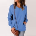 thumbnail image 4 of Kagetolytai Womens Tops Womens Casual V Neck Sweatshirt Loose Soft Long Sleeve Pullover Tops Solid Shirts With Side Pockets Plus Size Tops for Women Blue 3X, 4 of 7