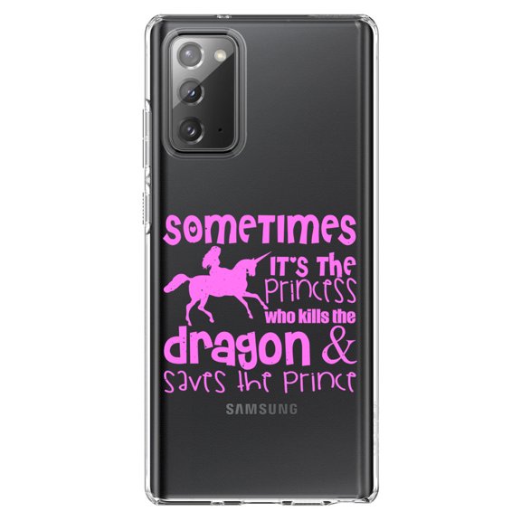 DistinctInk Clear Shockproof Hybrid Case for Galaxy Note 20 ULTRA (6.9" Screen) - TPU Bumper Acrylic Back Tempered Glass Screen Protector - Sometimes It's the Princess Who Kills the Dragon