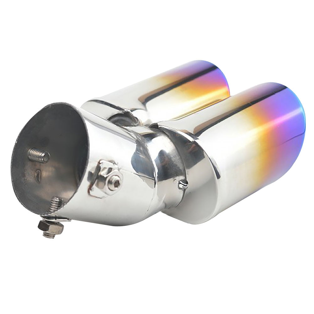 Universal Stainless Steel Rear Dual Exhaust Pipe Tail Muffler Tip Bright Silver