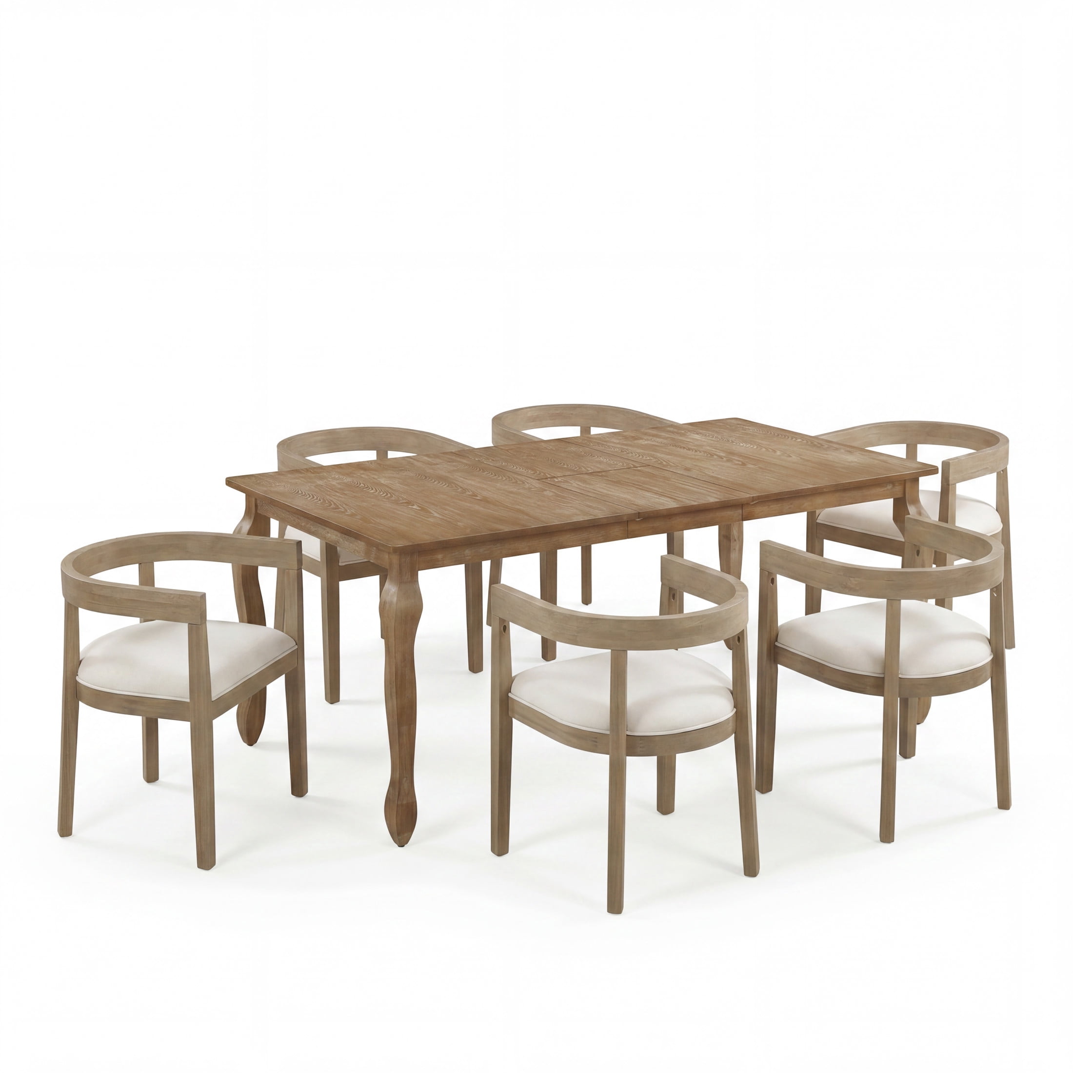 Christopher Knight Home 7-Piece Mid Century Expandable Dining Table Set with Upholstered Chairs, Natural