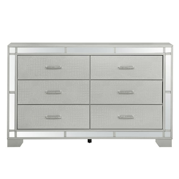 Passion Furniture Madison 6-Drawer Silver Champagne Dresser (37 in. X 59 in. X 17 in.)