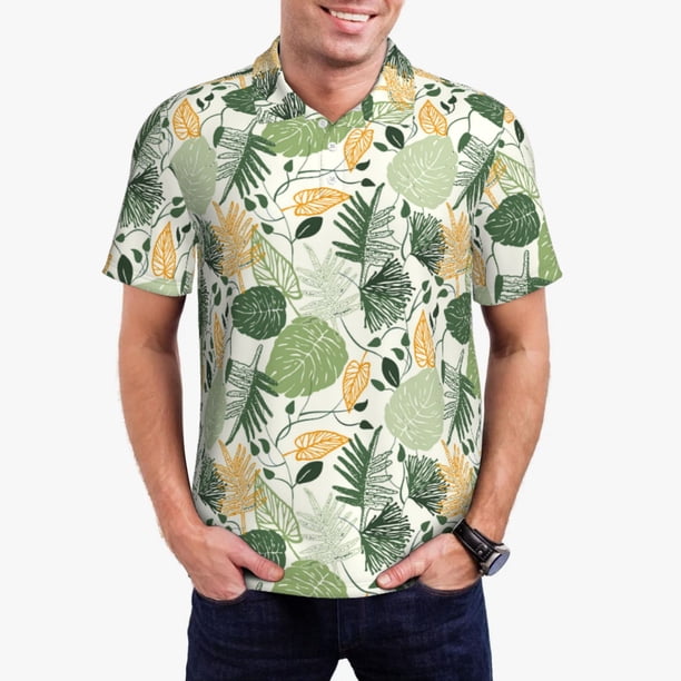 Fotbe Hawaiian Style Camiseta Polo de Golf para Hombre con Estampado – Camisa Deportiva Transpirable con Cuello Abotonado-Large