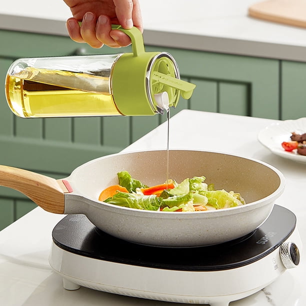 Dispensador de aceite de soja, dispensador de aceite de oliva para cocina, botella, tarro para condimentos, 550 ml aprox., gran volumen, apertura y cierre automáticos.
