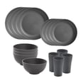 thumbnail image 1 of Juego de vajilla redonda de 16 piezas para 4 tazas mate para cocina, camping y hogar. Gris, 1 of 9