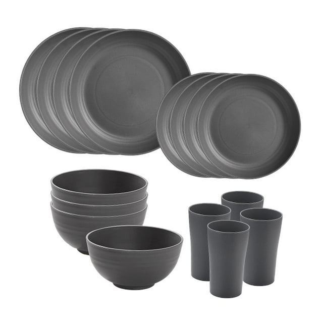 simhoa 16Pcs Dinnerware Sets Service for 4 Dessert Plates for Hotel Household Party Gray