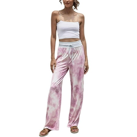 

Women Pajama Pants Comfy Tie Dyed Wide Leg Palazzo Lounges Pants Drawstring Elastic Waist Long Pajamas Bottoms Sleepwear