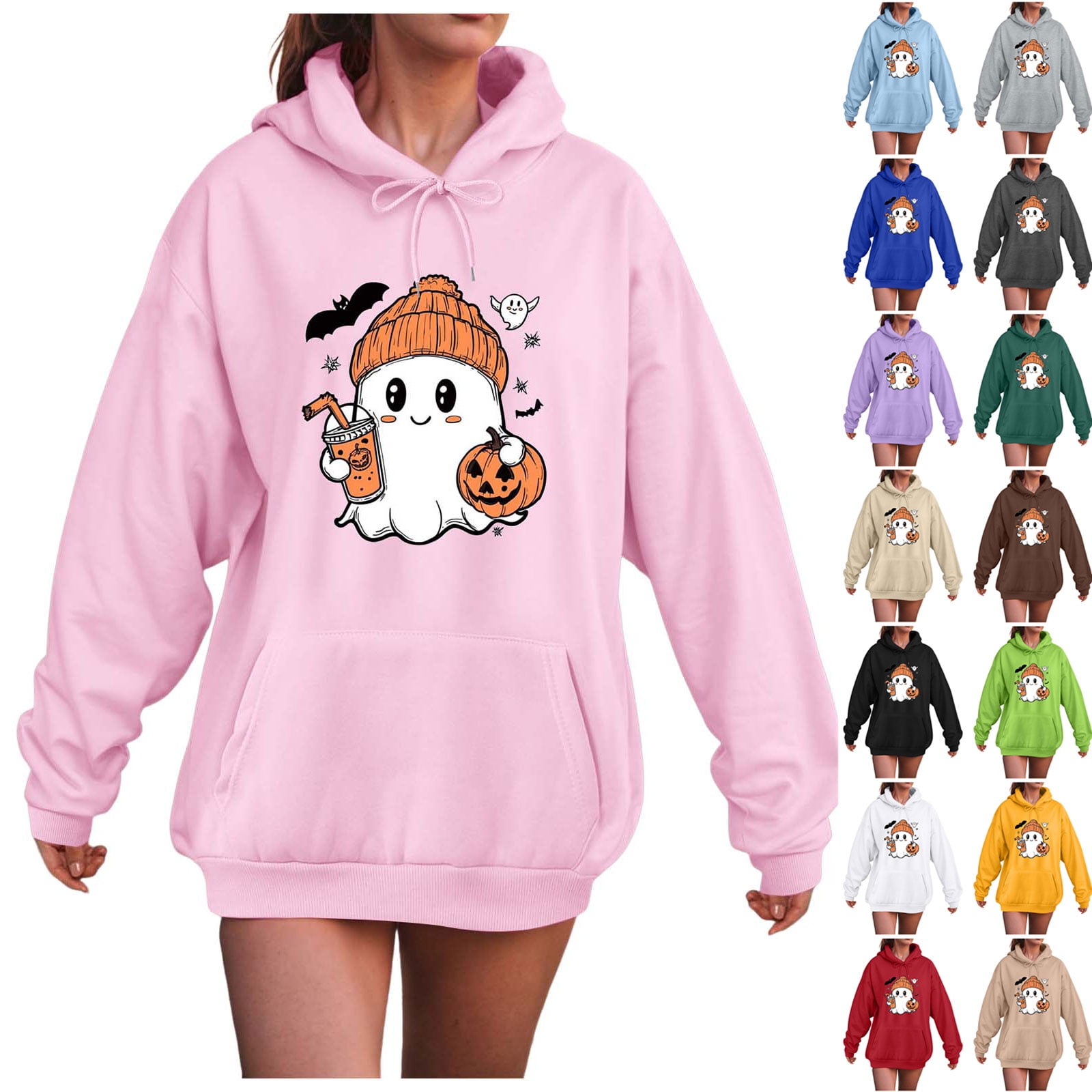 Kaprioy Halloween Sweatshirts for Women Ghost Pumpkin