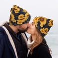 thumbnail image 5 of Lsque Navy Blue Plaid Sunflower Pattern Knitted Beanie, Unisex Winter Hat, Knit Hat Winter Beanies Thick Fisherman Beanies Cuffed Plain Skull Caps, 5 of 6