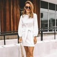 thumbnail image 2 of Women Elegant Square Neck Lantern Long Sleeve Mini Ruched Bodycon Dress Stretch Mesh Slim Party Cocktail Dresses White X-Large, 2 of 5