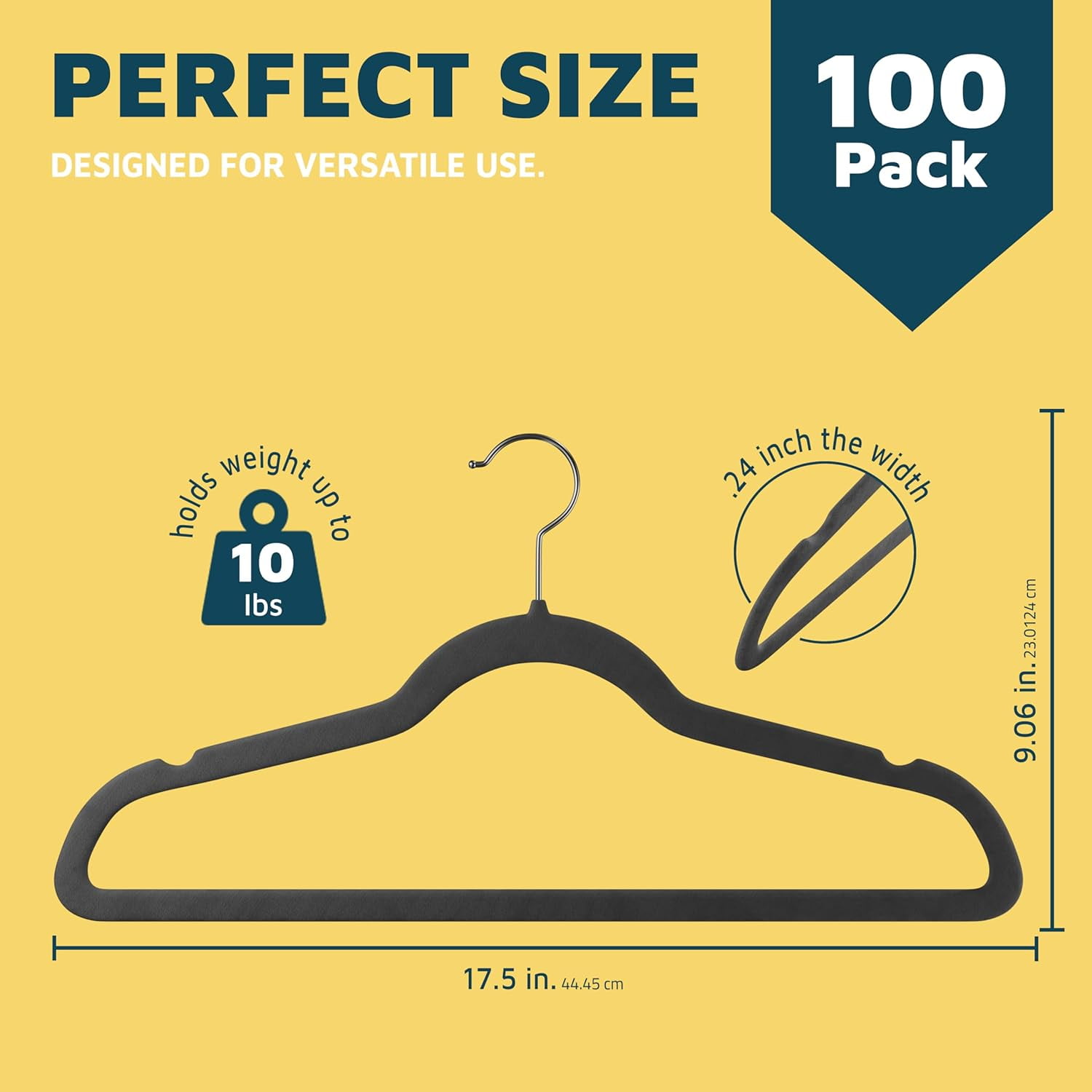 Lifemaster Velvet Clothes Hangers – With 360 Degree Swivel Hook & Non-Slip Shoulder Notch, Holds Up To 10 lbs, Heavy Duty Hanger Set, For Organizing Suit, Dress, Coat, & Clothes, Pack of 100, Gray