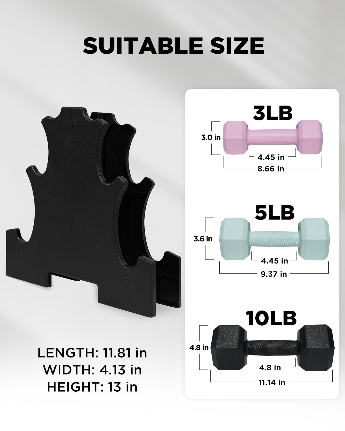 ZTTENLLY Dumbbell Set, 36lb with Rack, Multicolor, for Home Gym, 3lb/5lb/10lb, Easy Grip