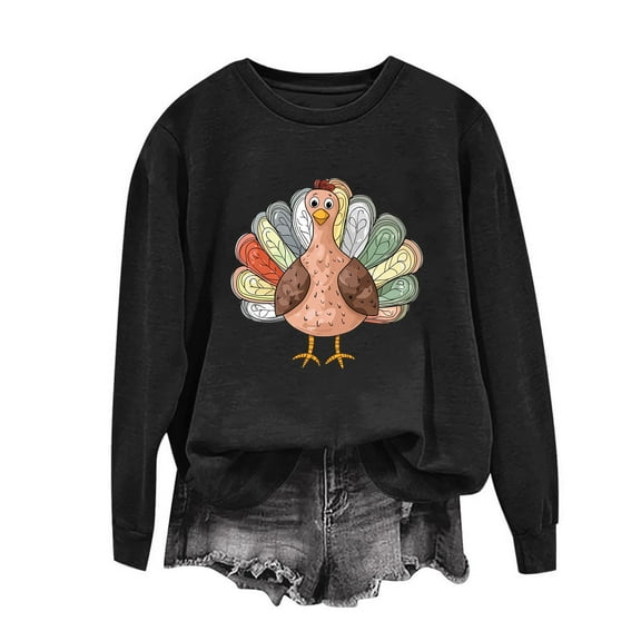 Inverlee Thanksgiving Sweatshirts Women Cute Turkey Pumpkin Print Sweatshirt Fall Long Sleeve Cotton Shirts Crewneck Dressy Casual Pullover Outfit