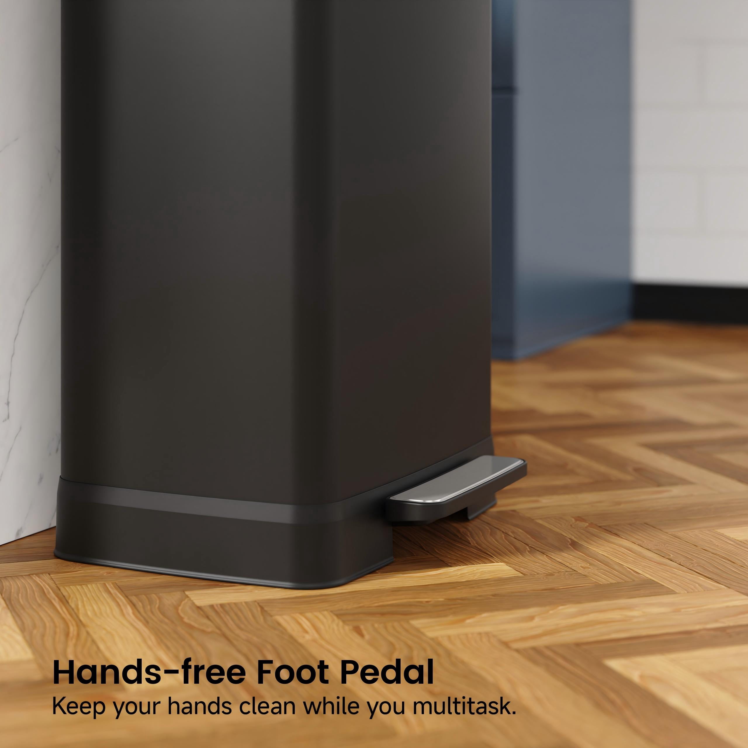 17 Gallons Pedal Trash Can with Soft Close Lid, Removable Inner Bucket & Detachable Wheels, Odor Control Slot for Kitchen Home, Black