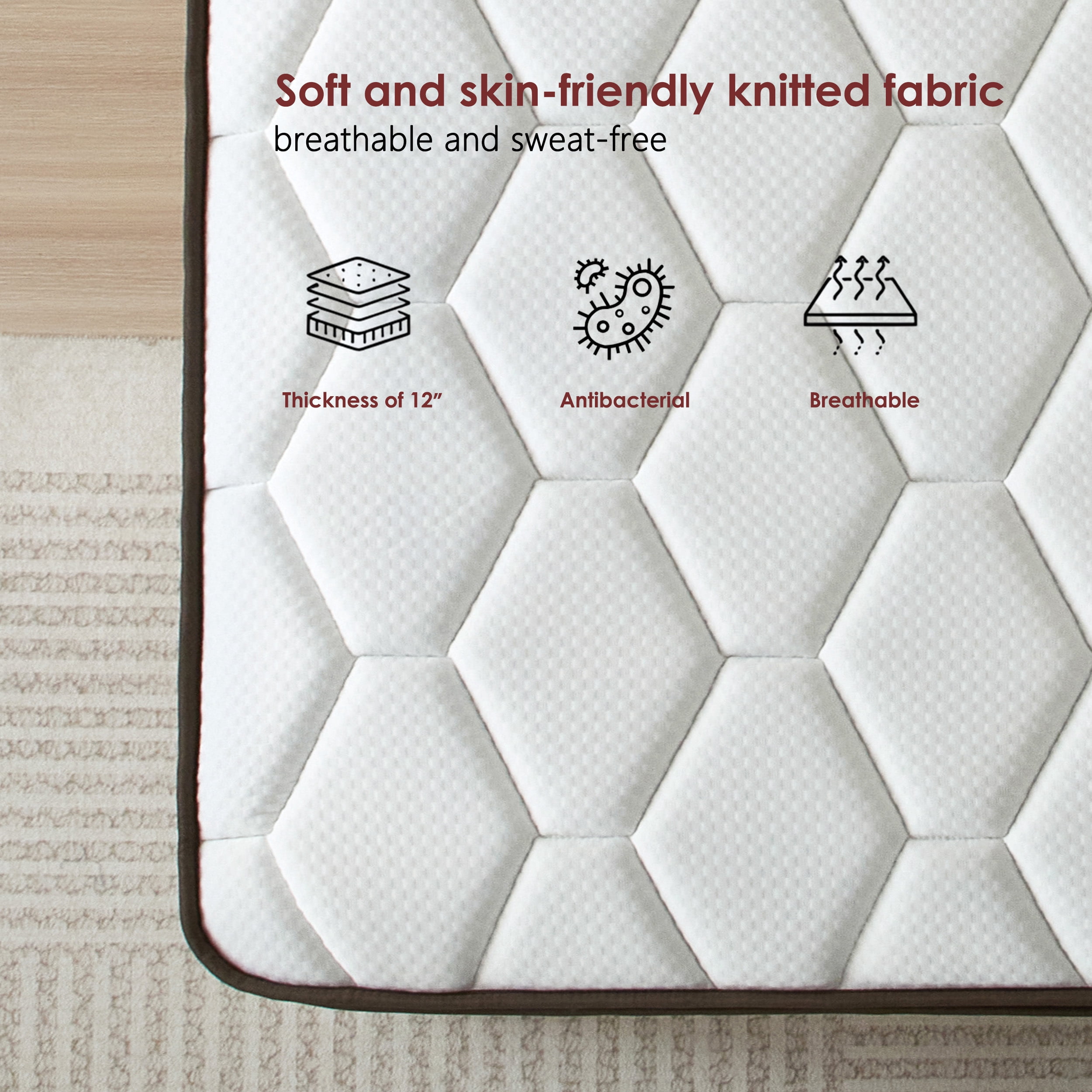 SogesPower Twin Size Hybrid Mattress 12 Inch Memory Foam Mattress, Medium Firm Twin Mattress for Pressure Relief & Cool Fresh Sleep, Fiberglass Free, Mattress in A Box, CertiPUR-US, Beige