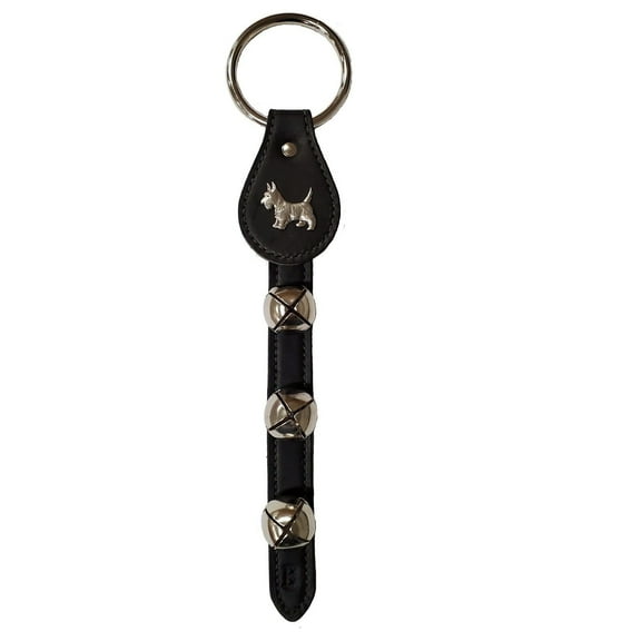 Scottish Terrier Charm Black Leather Strap Sleigh Bell Door Hanger Made in USA