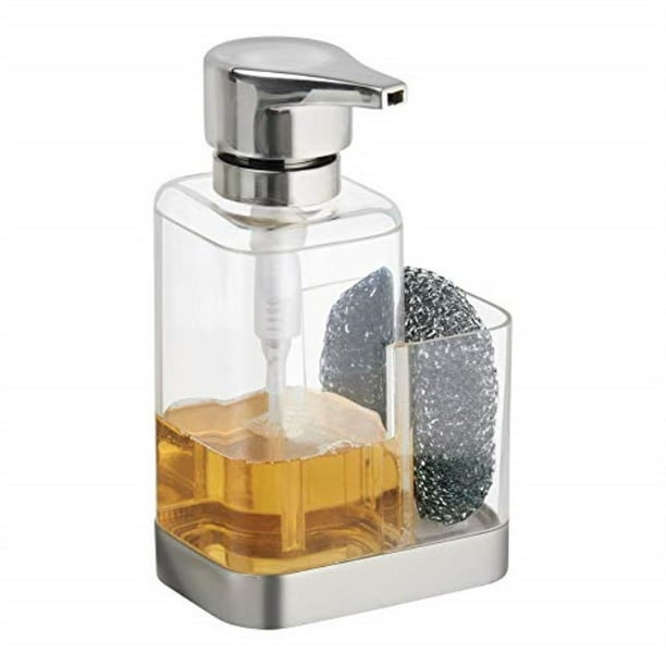 Mdesign Modern Plastic Kitchen Sink Countertop Liquid Hand Soap Dispenser Pump Bottle Caddy With Storage Compartment Holds And Stores Sponges Scrubbers And Brushes Clear Brushed Walmart Com Walmart Com