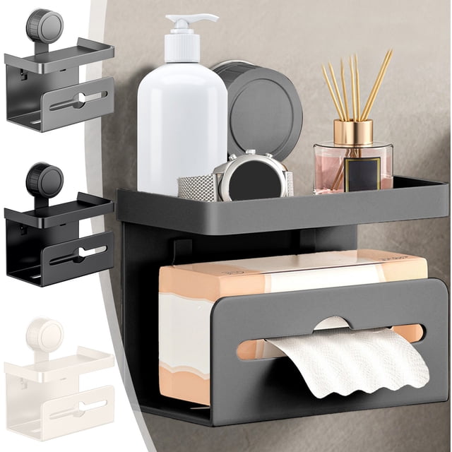 TTJ Tissue Box Cover Tissue Box Cover Square Toilet Suction Cup Toilet Paper Box Wall Mounted Roll Paper Rack without Punching Toilet Tissue Box