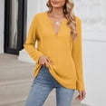 thumbnail image 6 of VISALY Long Sleeve Shirts Pullover Sweatshirts V Neck Waffle Knit Sweatshirt Oversized Sweatshirt Lightweight Fashion Sweatshirt Basic Sweatshirts Tunic Tops Yellow M, 6 of 9