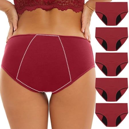 5PC Leak Proof Menstrual Panties  Cotton Underwear  Women s Physiological Underpants  Breathable  Soft  Comfortable  for Daily Use  Leakproof Protection  Plus Size Summer Tops for Women | Red 2XL