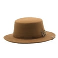 thumbnail image 2 of Fedora Hats for Men Women, Wide Brim Flat top Hats Boater Hat, Pin and Hoop Decor Jazz Cap, 2 of 5