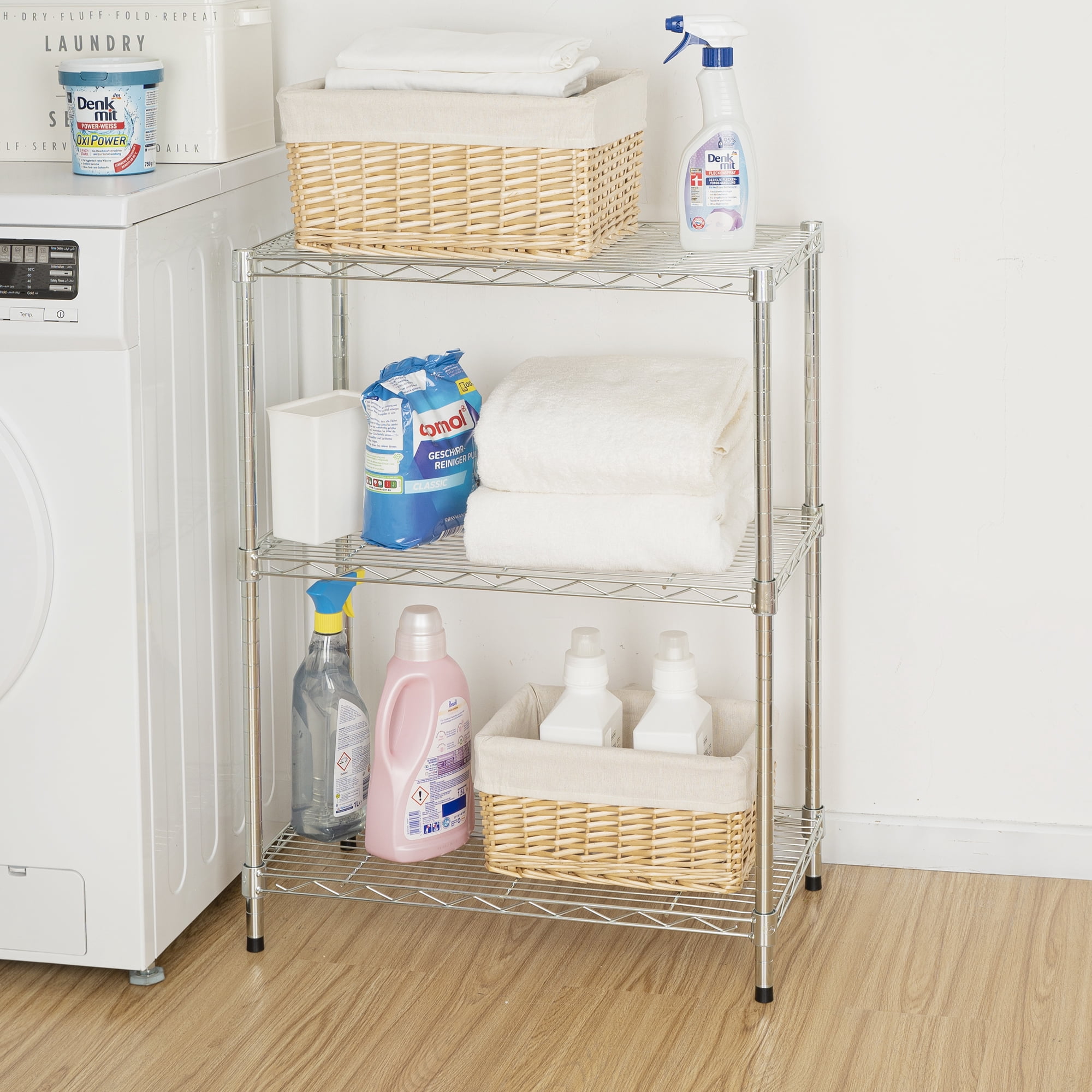 Hyper Tough Steel 3-Tier Storage Shelf Unit 30.60"H x 13.40"W x 23.20"D, 750lb Total Capacity, Chrome