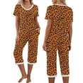 thumbnail image 2 of SwiftWear Women's Relaxed 2 Piece Summer Cheetah Print Pajamas Set V-neck Top with Vibrant Prints, Elastic Waist Capris (Functional Pockets) Sleepwear & Loungewear, 2 of 9